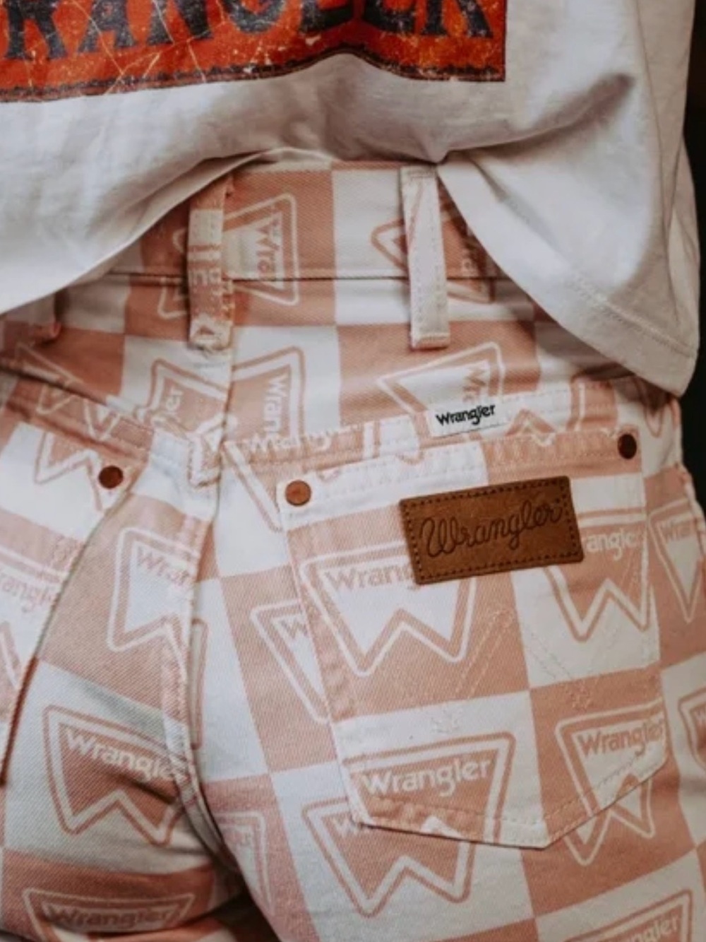 Wrangler Women's Peach-and-White Logo High-Rise Jeans